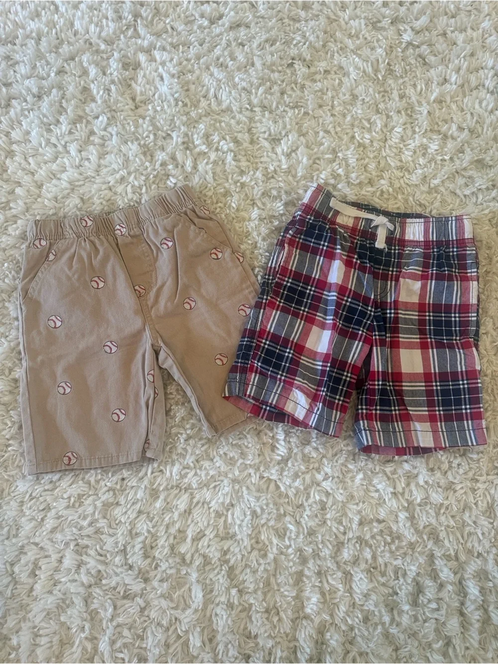 Boys Size 5 Beige Baseball Print Shorts and Gymboree Red Plaid Shorts